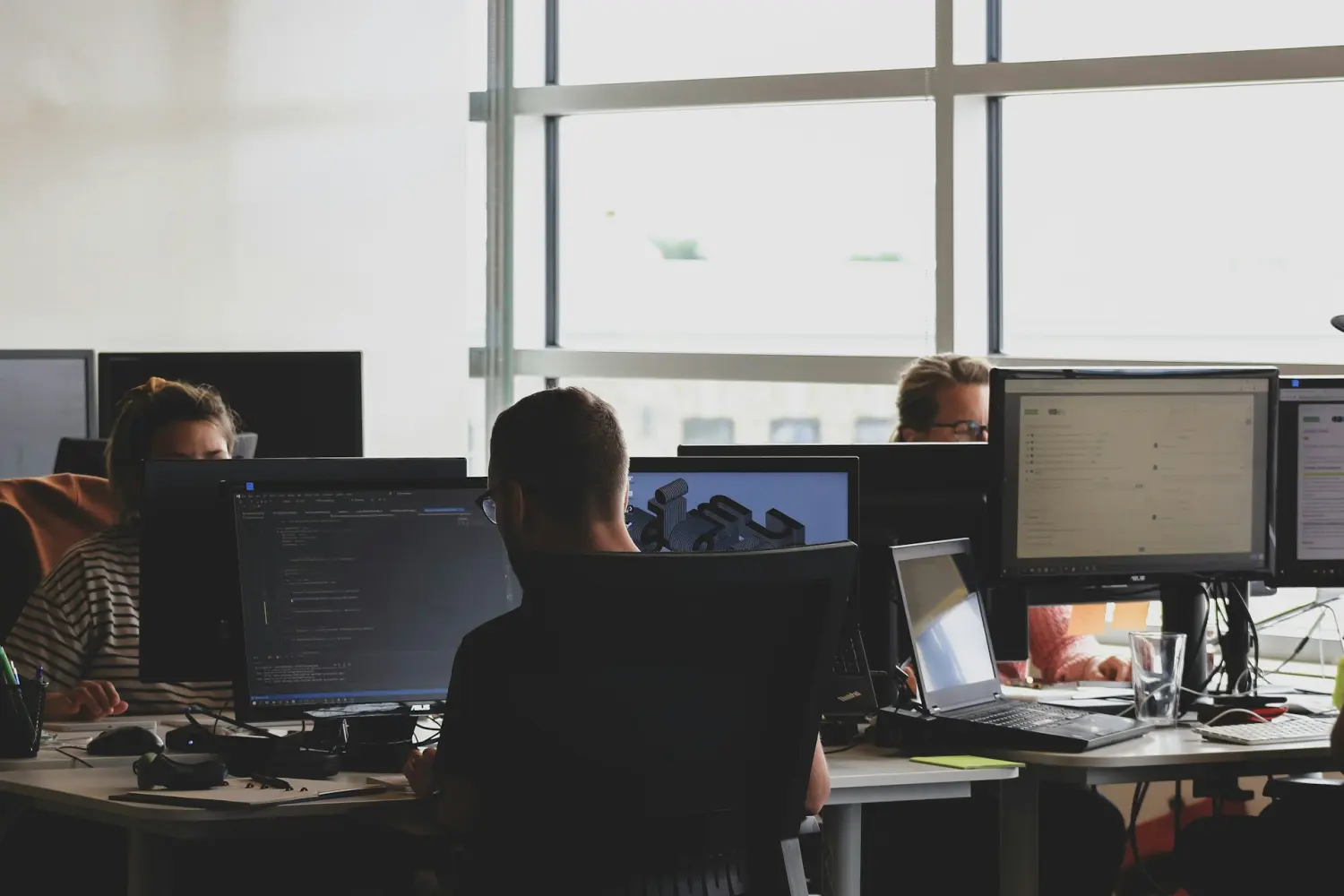 Software development team working together